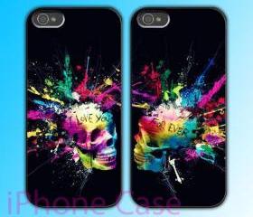 custom iPhone 4 case Couple love case Colorful Skull 