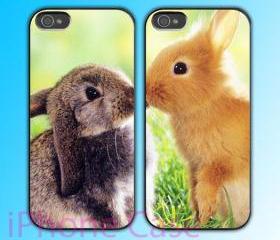 custom iPhone 4 case Couple love case Cute Rabbit Kiss 