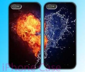 custom iPhone 4 case Couple love case Love between fire and water 