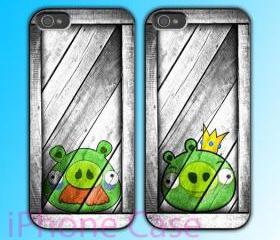 custom iPhone 4 case Couple love case Pig Angry Birds 