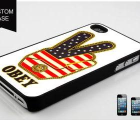 Obey Peace Sign Logo with american flag Design available iPhone 4, iPhone 4S and iPhone 5 case - Black, white and Clear